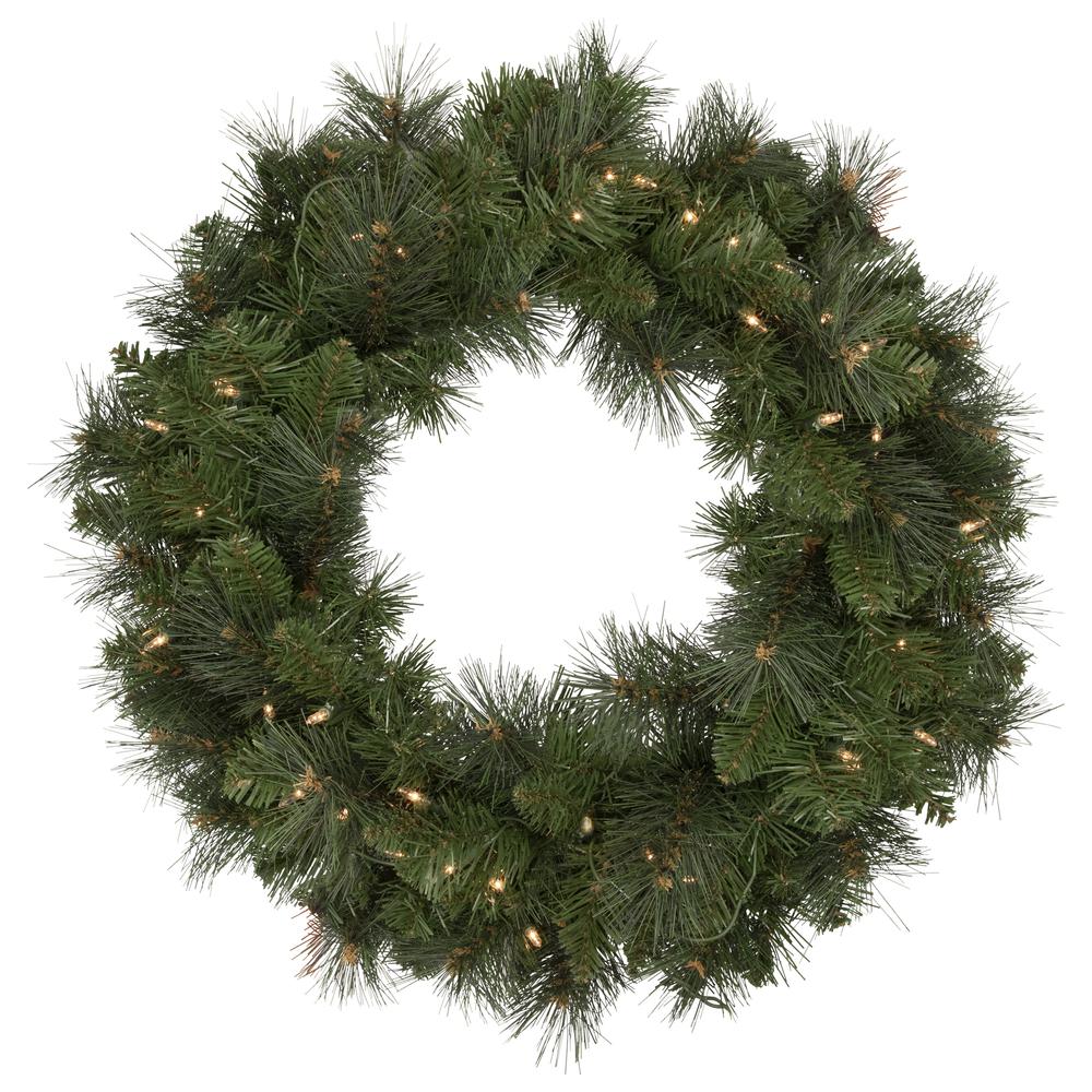Mixed Beaver Pine Artificial Christmas Wreath  24-Inch  Clear Lights. Picture 1