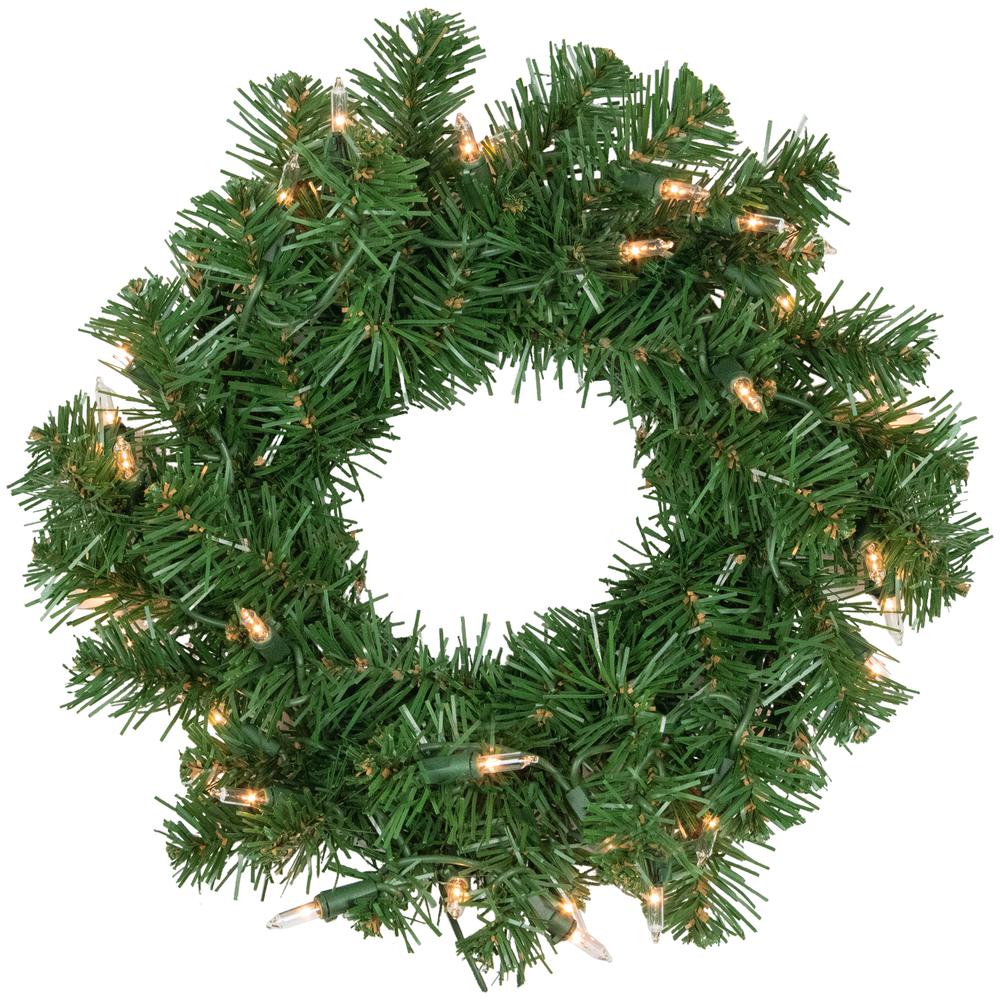 Deluxe Dorchester Pine Artificial Christmas Wreath  16-Inch  Clear Lights. Picture 1