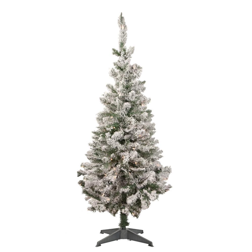 4' Pre-Lit Flocked Pine Slim Artificial Christmas Tree  Clear Lights. Picture 1