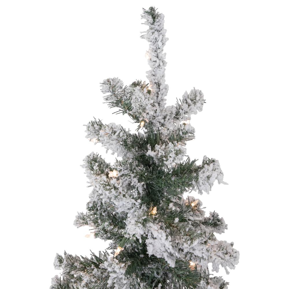 6' Pre-Lit Slim Flocked Pine Artificial Christmas Tree  Clear Lights. Picture 4