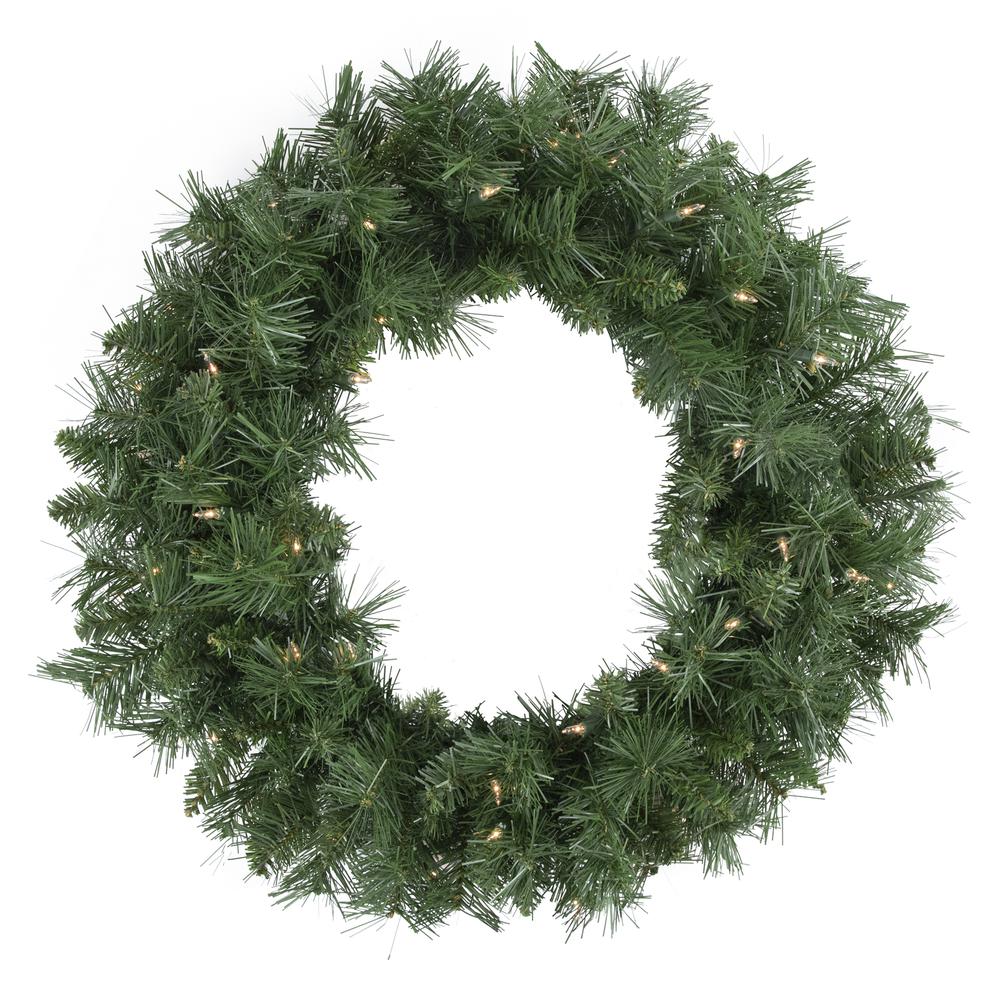 Pre-lit Chatham Pine Artificial Christmas Wreath  24-Inch  Clear Lights. Picture 1