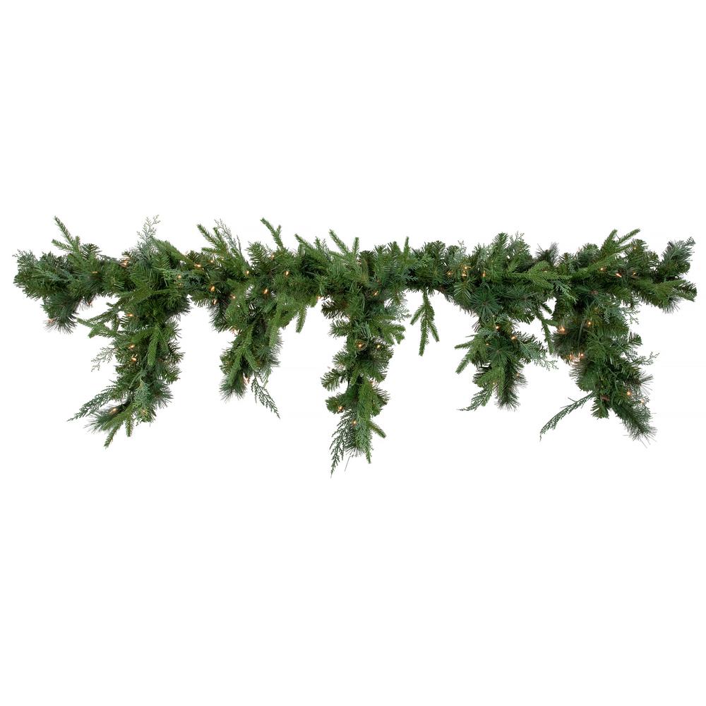 6' x 18" Pre-Lit Mixed Pine Artificial Christmas Icicle Garland  Clear Lights. Picture 1