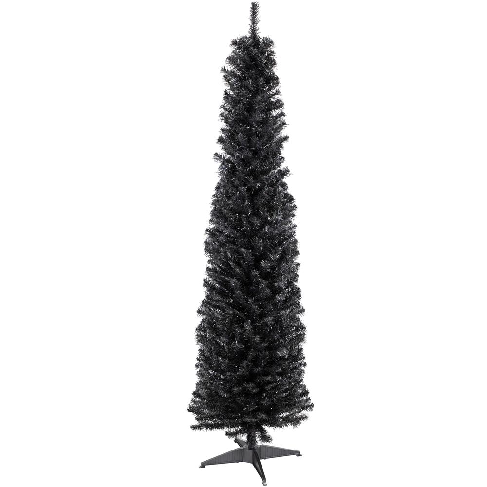 6' Charcoal Brown Iridescent Slim Artificial Tinsel Halloween Tree  Unlit. Picture 1