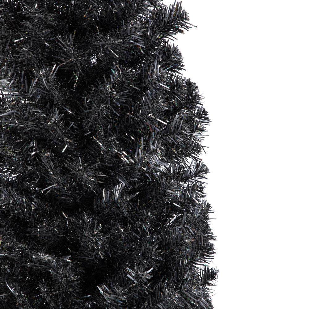 6' Charcoal Brown Iridescent Slim Artificial Tinsel Halloween Tree  Unlit. Picture 6