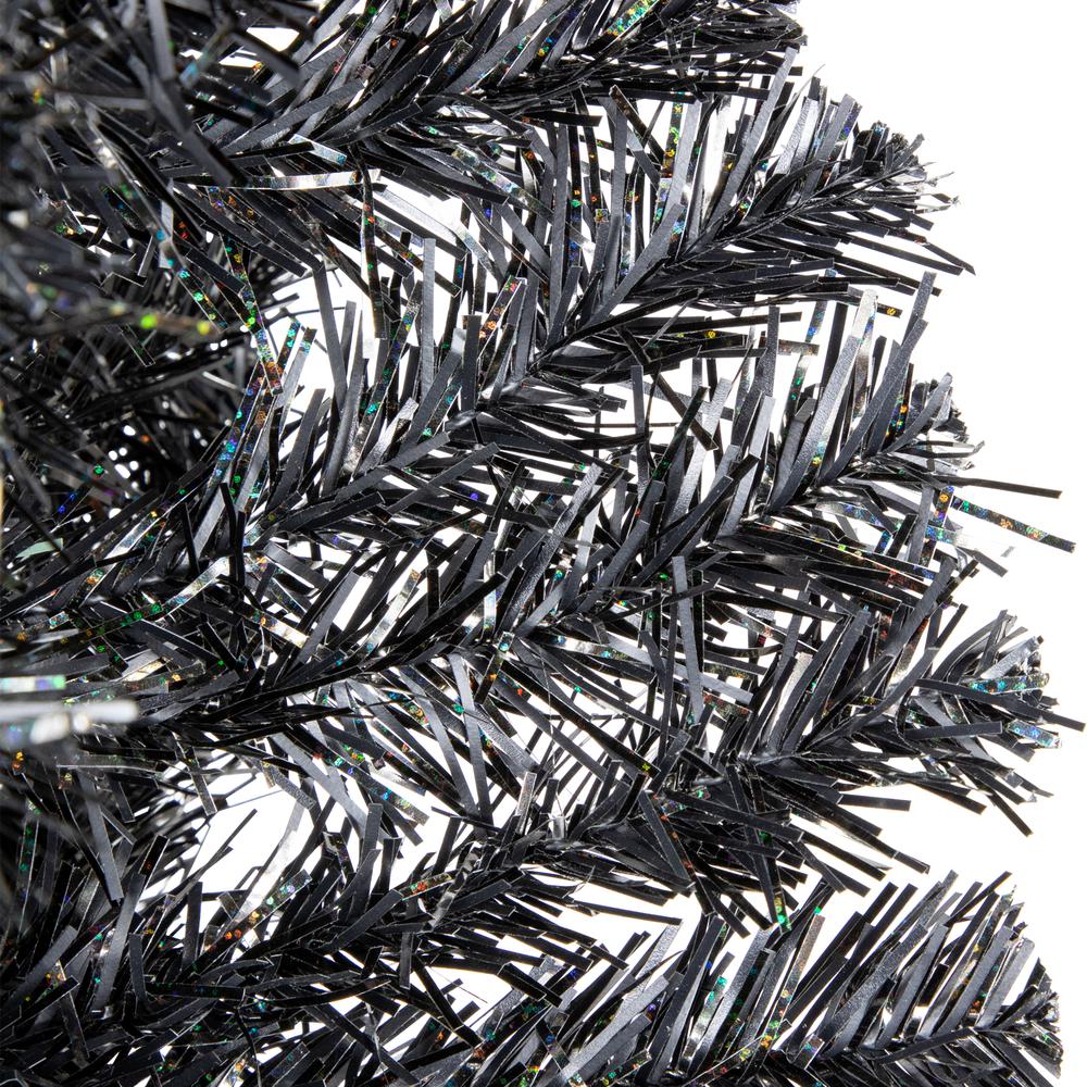 6' Charcoal Brown Iridescent Slim Artificial Tinsel Halloween Tree  Unlit. Picture 3