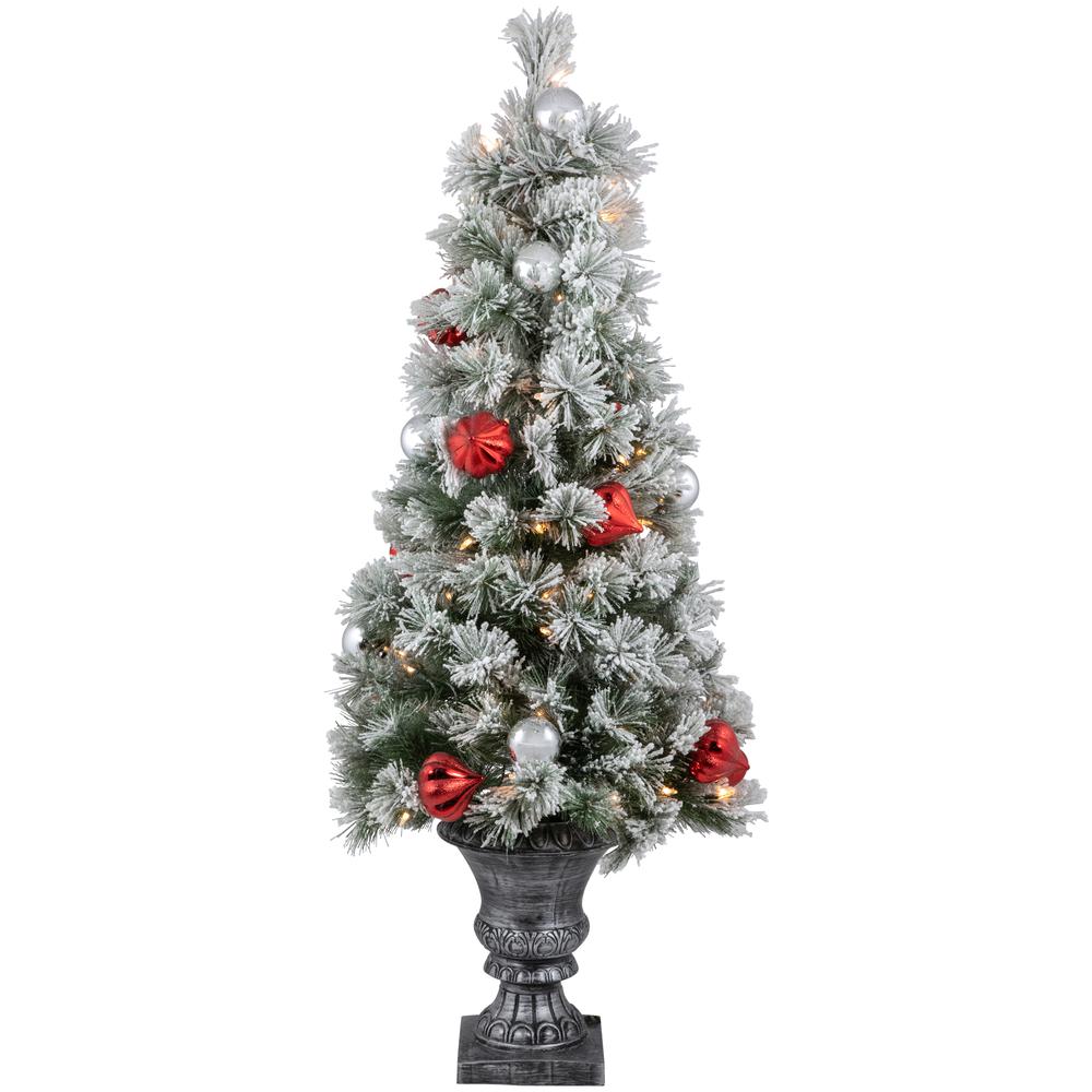 4' Potted Snowy Bristle Pine Flocked Artificial Christmas Tree Clear Lights. Picture 1
