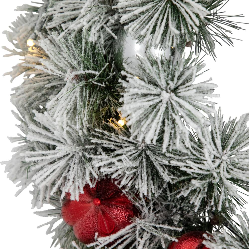 Pre-Lit Snowy Bristle Pine Christmas Wreath  24-Inch  Warm White LED Lights. Picture 3
