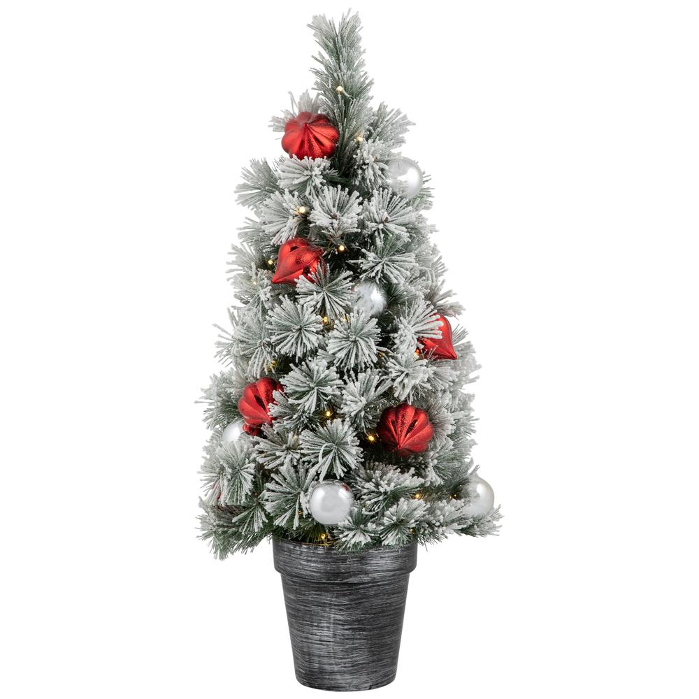 3' Potted Snowy Bristle Pine Artificial Christmas Tree Warm White LED Lights. Picture 1