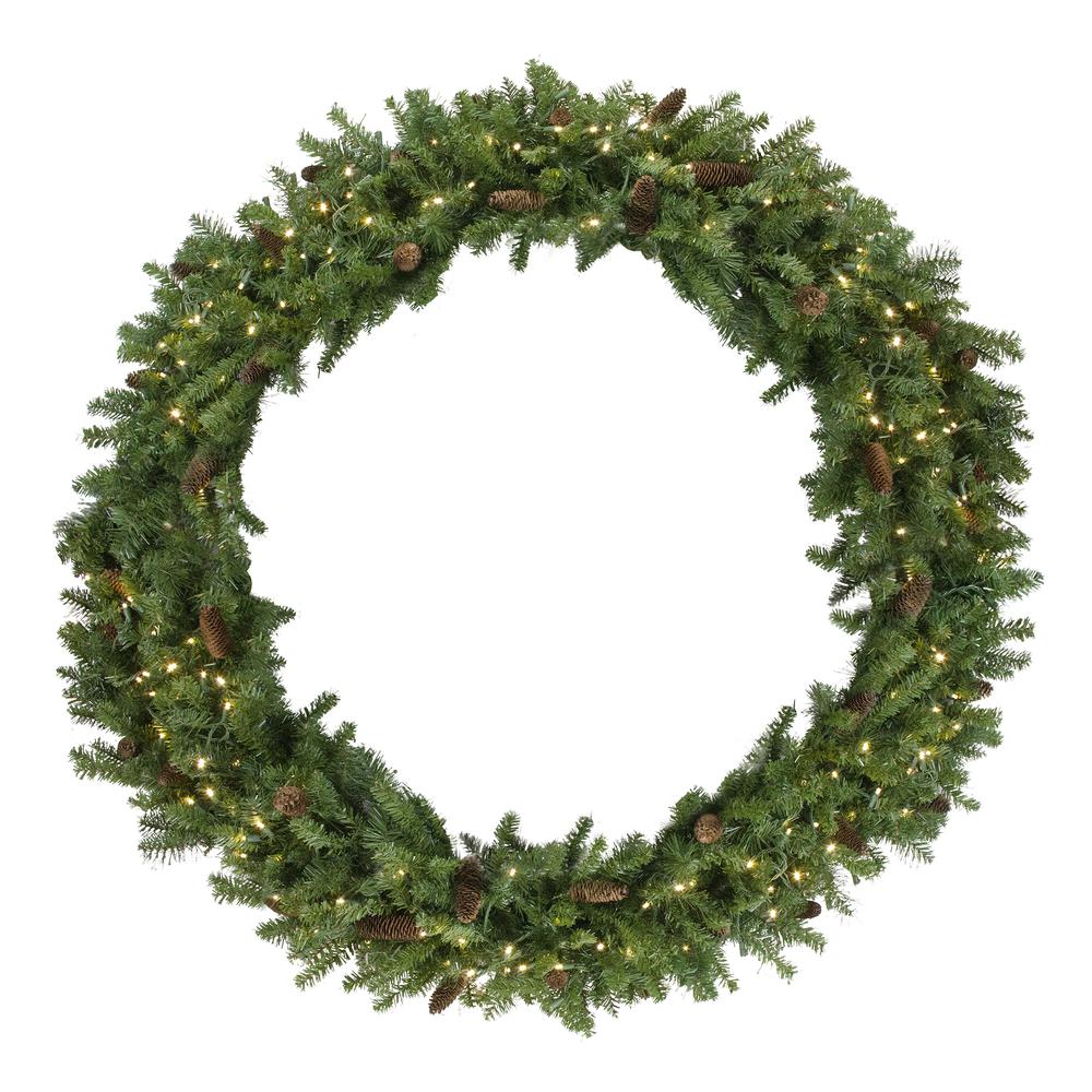 Pre-Lit Dakota Red Pine Commercial Artificial Christmas Wreath - 60-Inch  Warm White LED Lights. Picture 1