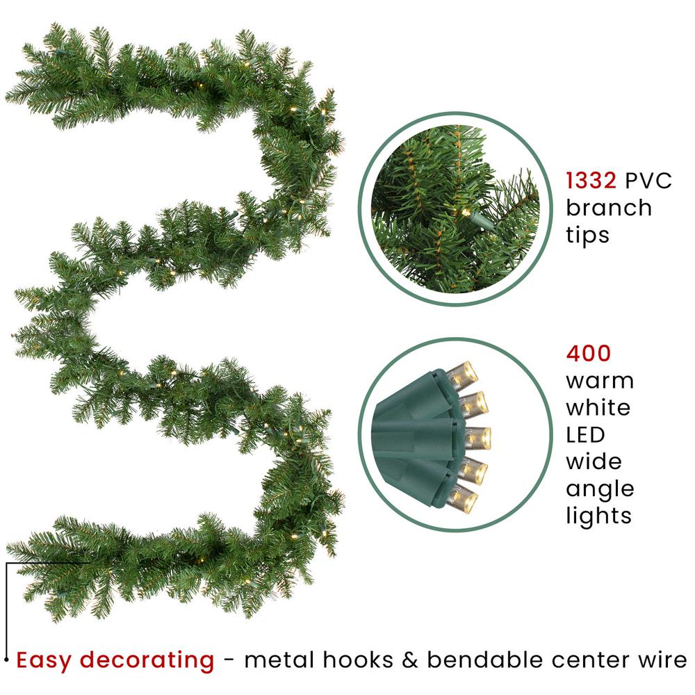50' x 8" Buffalo Fir Christmas Commercial Garland - Warm White LED Lights. Picture 3