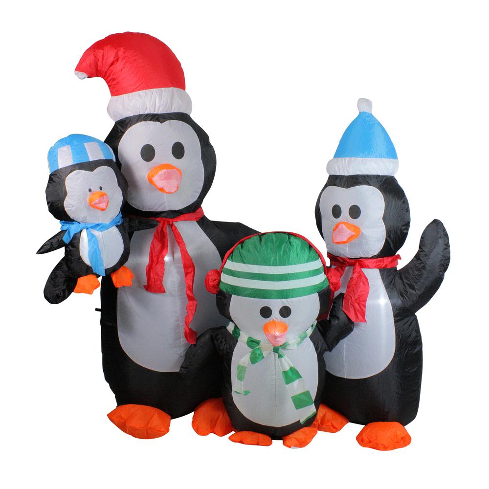 5' Lighted Black and Orange Inflatable Penguin Family Christmas Yard Art Decor. Picture 1