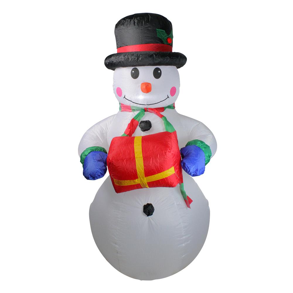5' Pre-Lit White and Red Inflatable Lighted Snowman Christmas Yard Art Decor. Picture 1