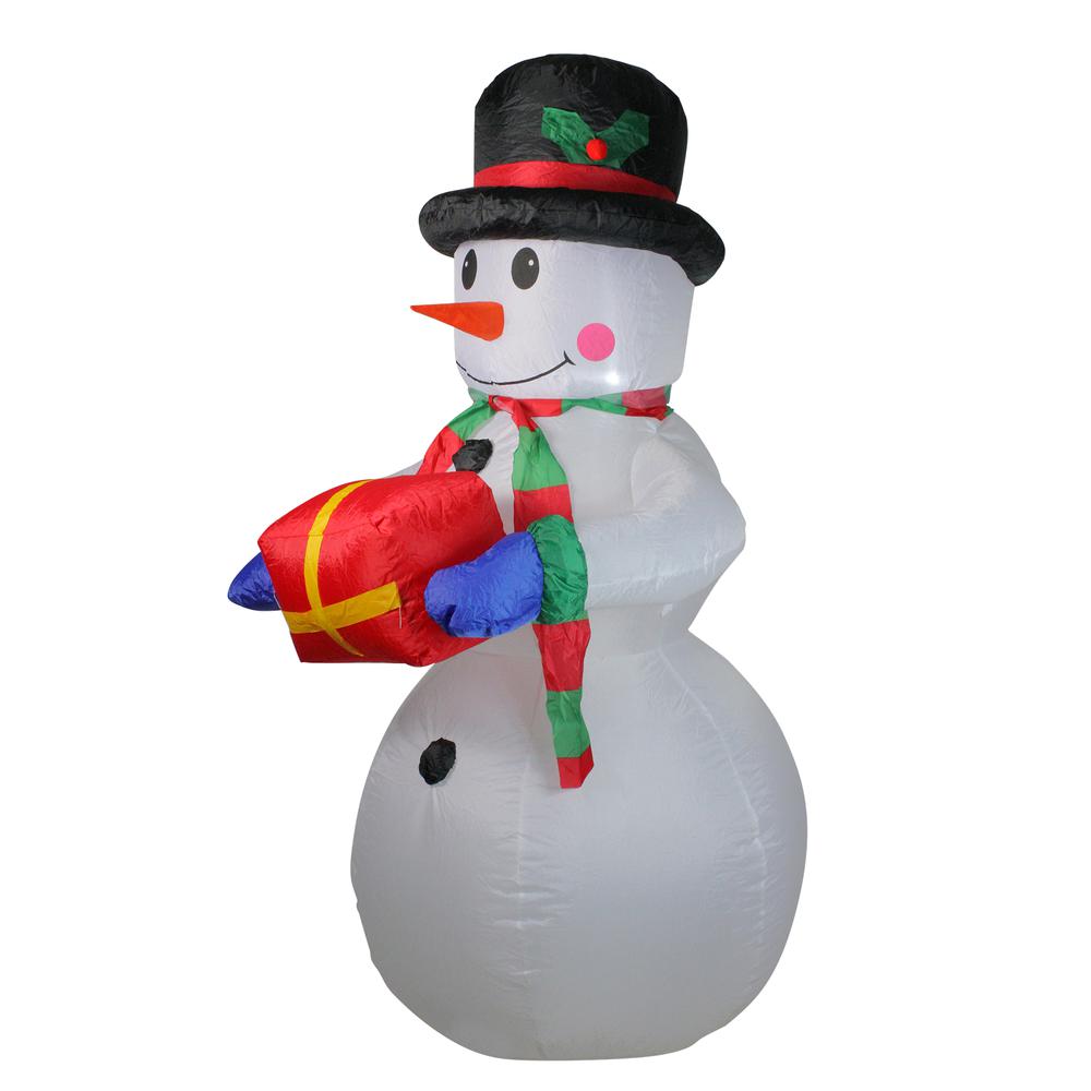 5' Pre-Lit White and Red Inflatable Lighted Snowman Christmas Yard Art Decor. Picture 2