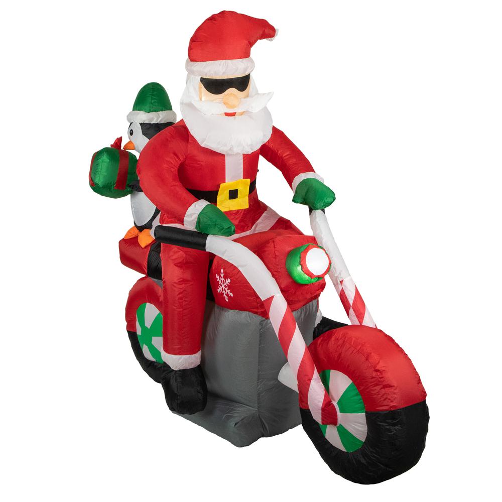 5' Inflatable Lighted Santa and Penguin on Motorcycle Outdoor Christmas Decoration. Picture 2