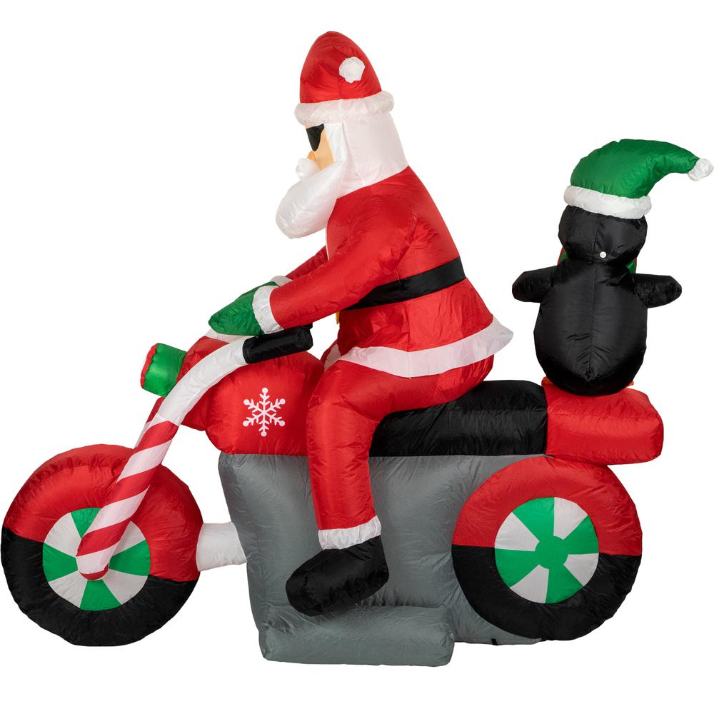 5' Inflatable Lighted Santa and Penguin on Motorcycle Outdoor Christmas Decoration. Picture 3