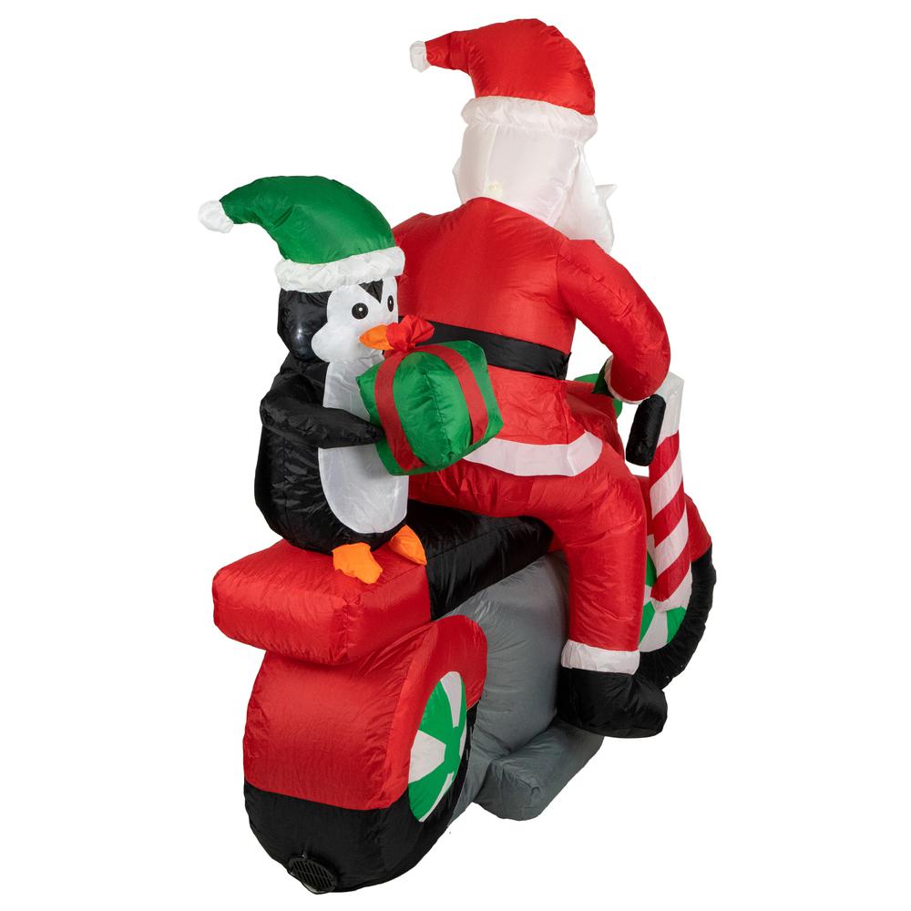 5' Inflatable Lighted Santa and Penguin on Motorcycle Outdoor Christmas Decoration. Picture 4