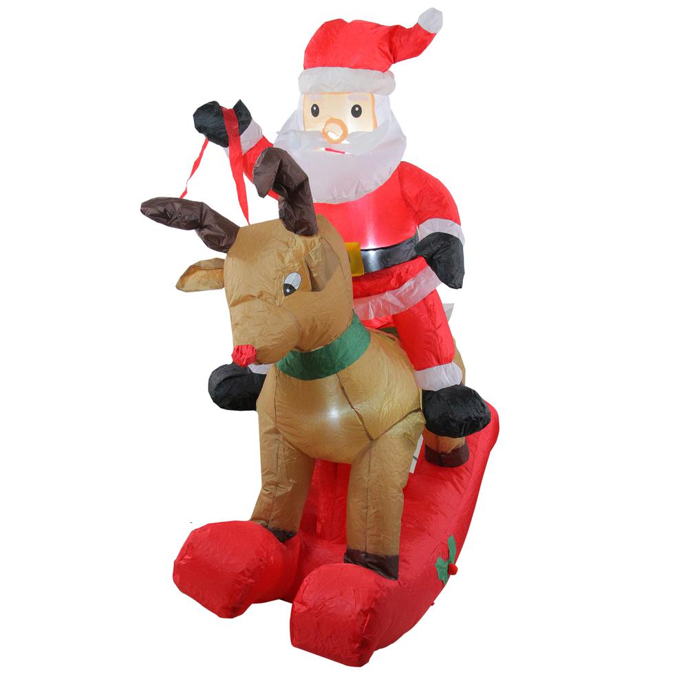 4.75' Pre-Lit Red Inflatable Rocking Reindeer and Santa Outdoor Christmas Yard Decor. Picture 1