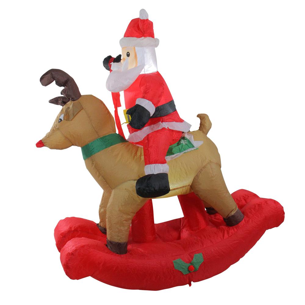 4.75' Pre-Lit Red Inflatable Rocking Reindeer and Santa Outdoor Christmas Yard Decor. Picture 2