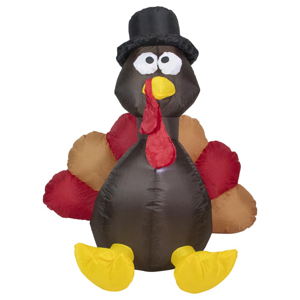 6' Brown and Red Inflatable Lighted Thanksgiving Turkey Outdoor Decor. Picture 1