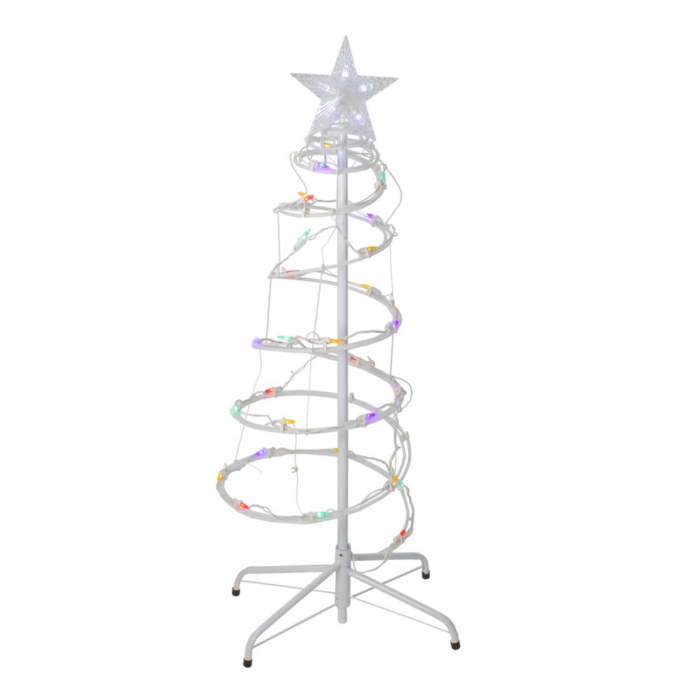 Set of 2 Multi-Color LED Lighted Spiral Cone Tree Outdoor Christmas Decorations - 48". Picture 1