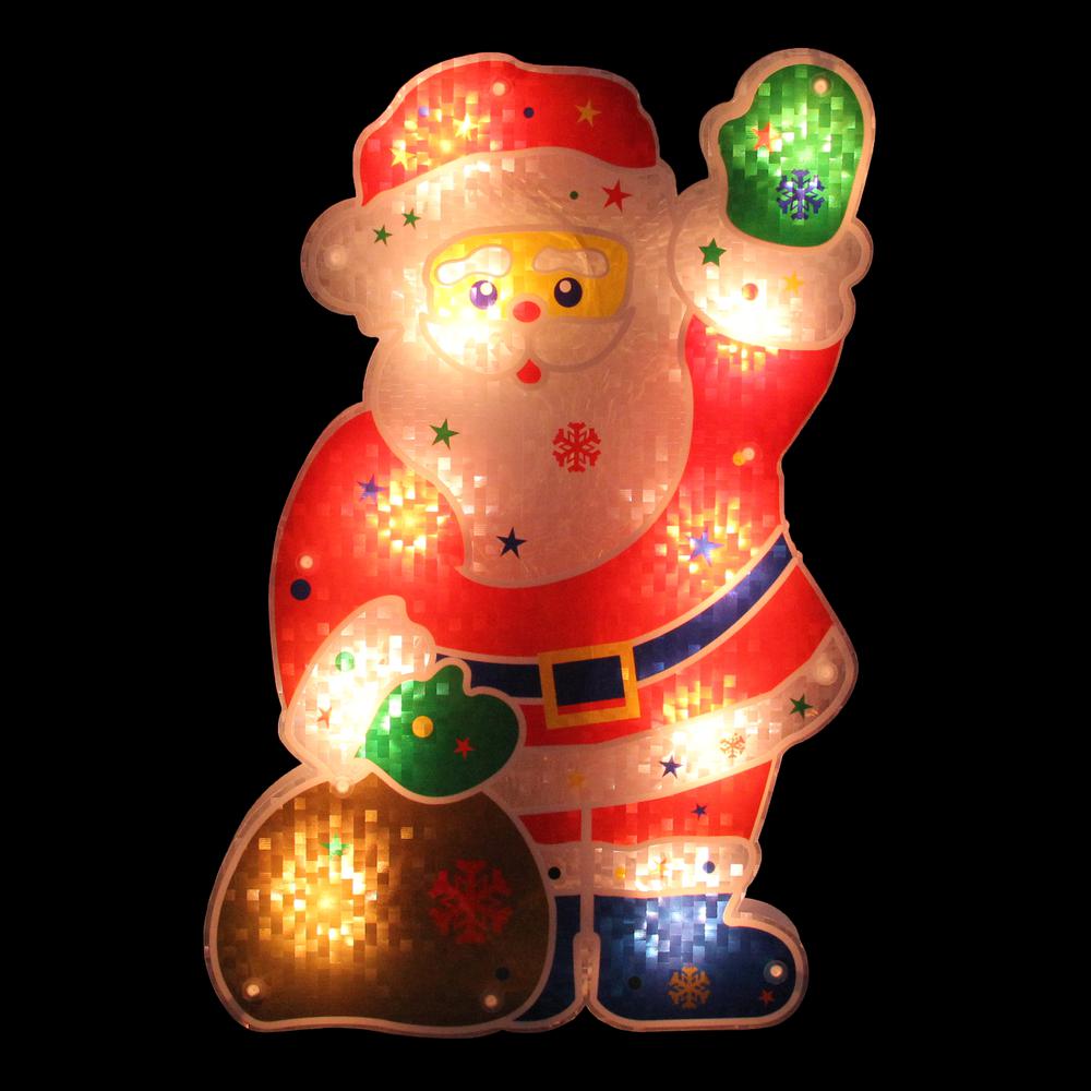 13" Red and White Lighted Holographic Santa Claus Christmas Window Silhouette Decoration. Picture 2