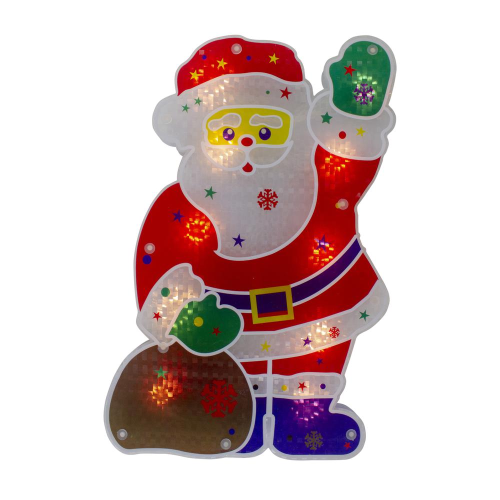 13" Red and White Lighted Holographic Santa Claus Christmas Window Silhouette Decoration. Picture 1