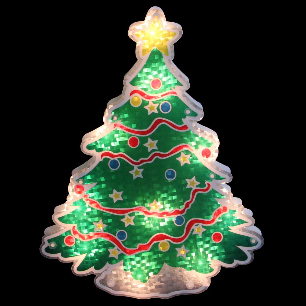 12.5" Lighted Holographic Christmas Tree Window Silhouette Decor. Picture 2