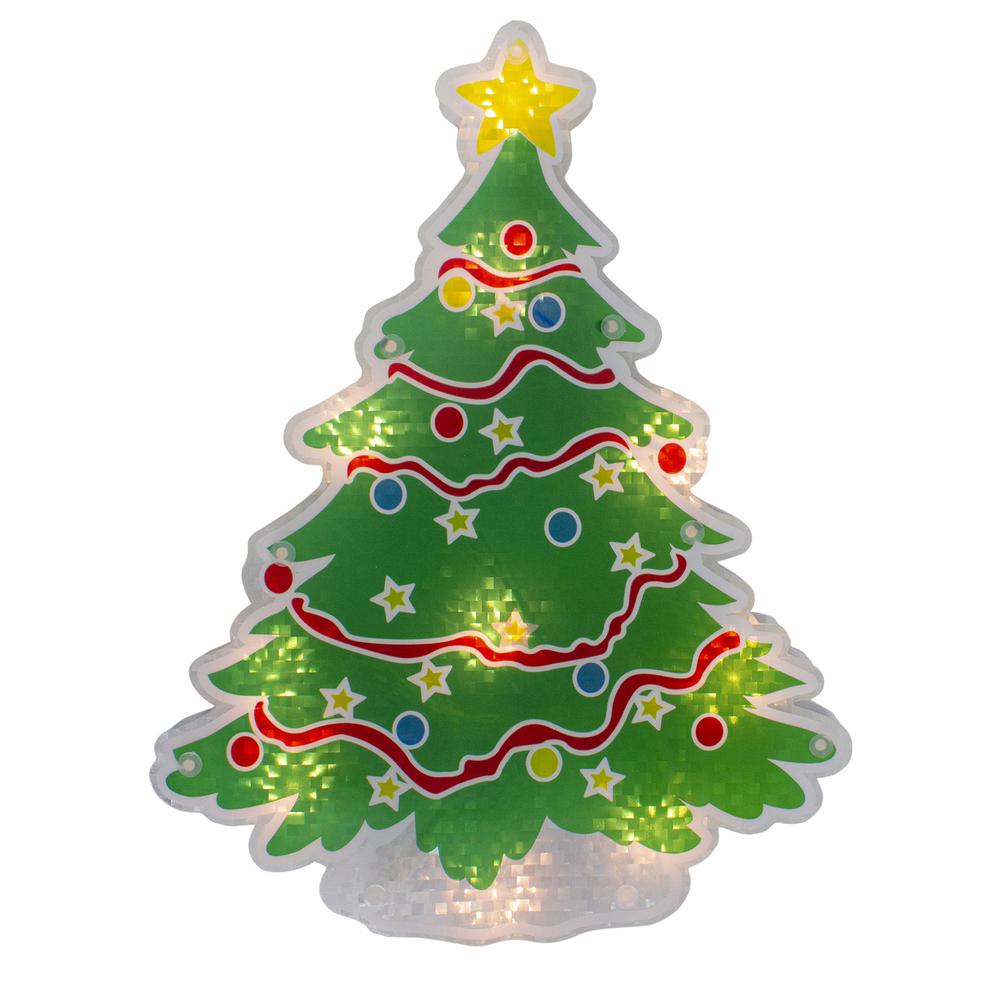 12.5" Lighted Holographic Christmas Tree Window Silhouette Decor. Picture 1