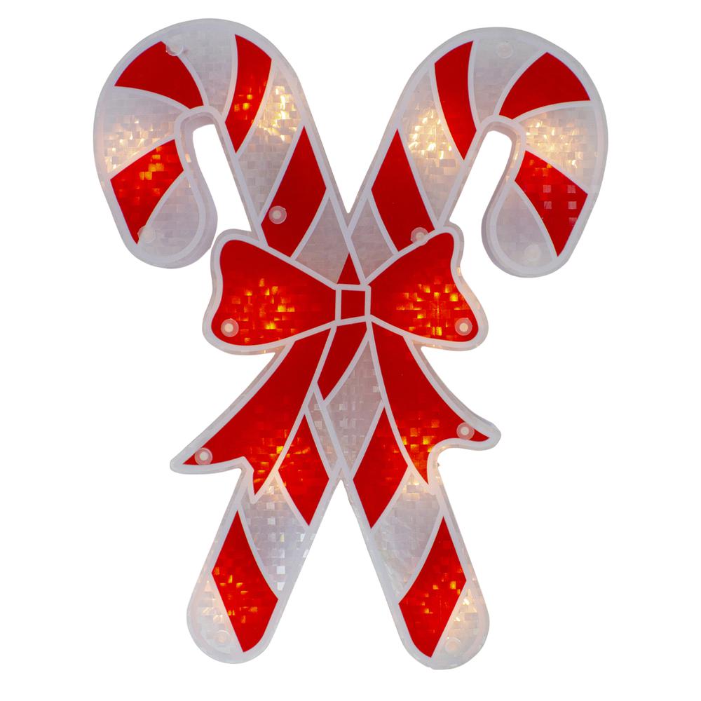 12" Lighted Red and White Holographic Candy Cane Christmas Window Silhouette Decor. Picture 1