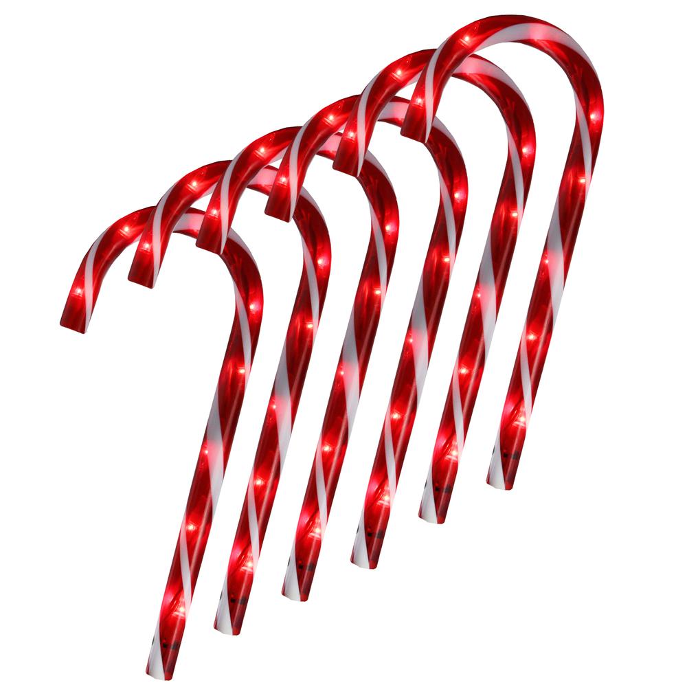 Set of 6 Pre-Lit Red and White Blinking Candy Cane Outdoor Christmas Pathway Markers 12". Picture 1