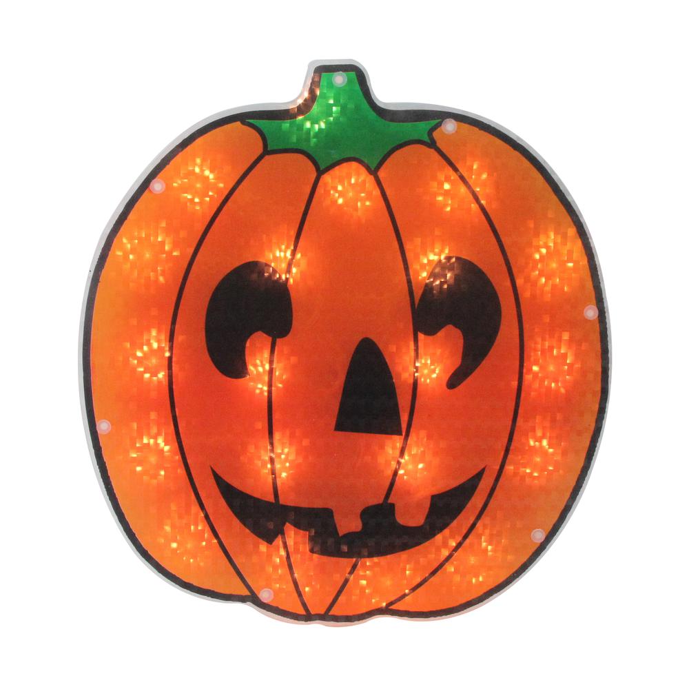 13" Orange and Black Lighted Jack O' Lantern Pumpkin Halloween Window Silhouette Decoration. Picture 1