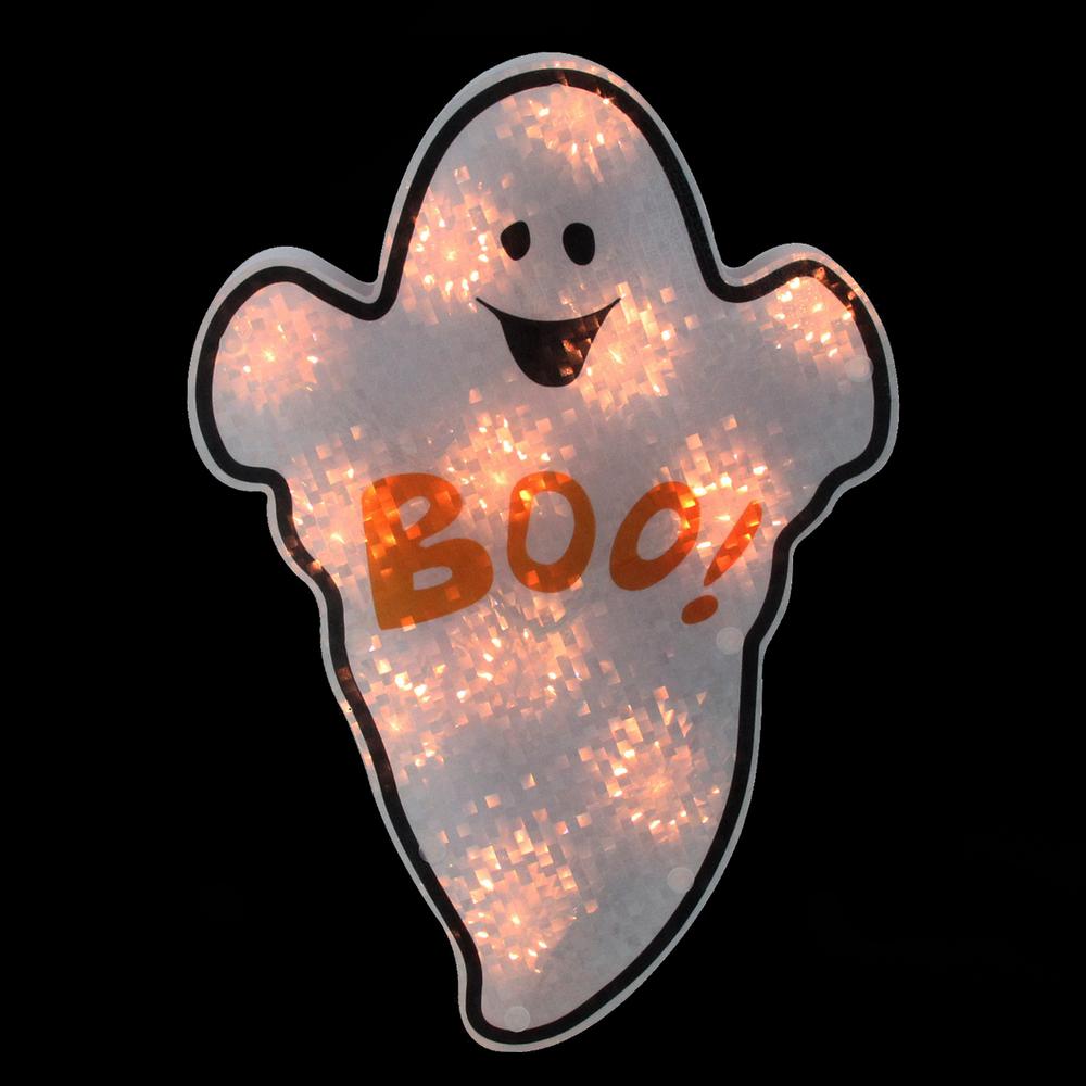 12" Lighted Holographic Ghost Halloween Window Silhouette Decoration. Picture 2