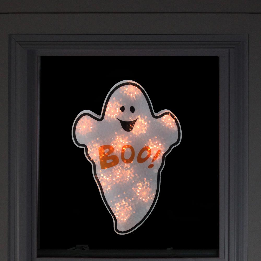 12" Lighted Holographic Ghost Halloween Window Silhouette Decoration. Picture 3