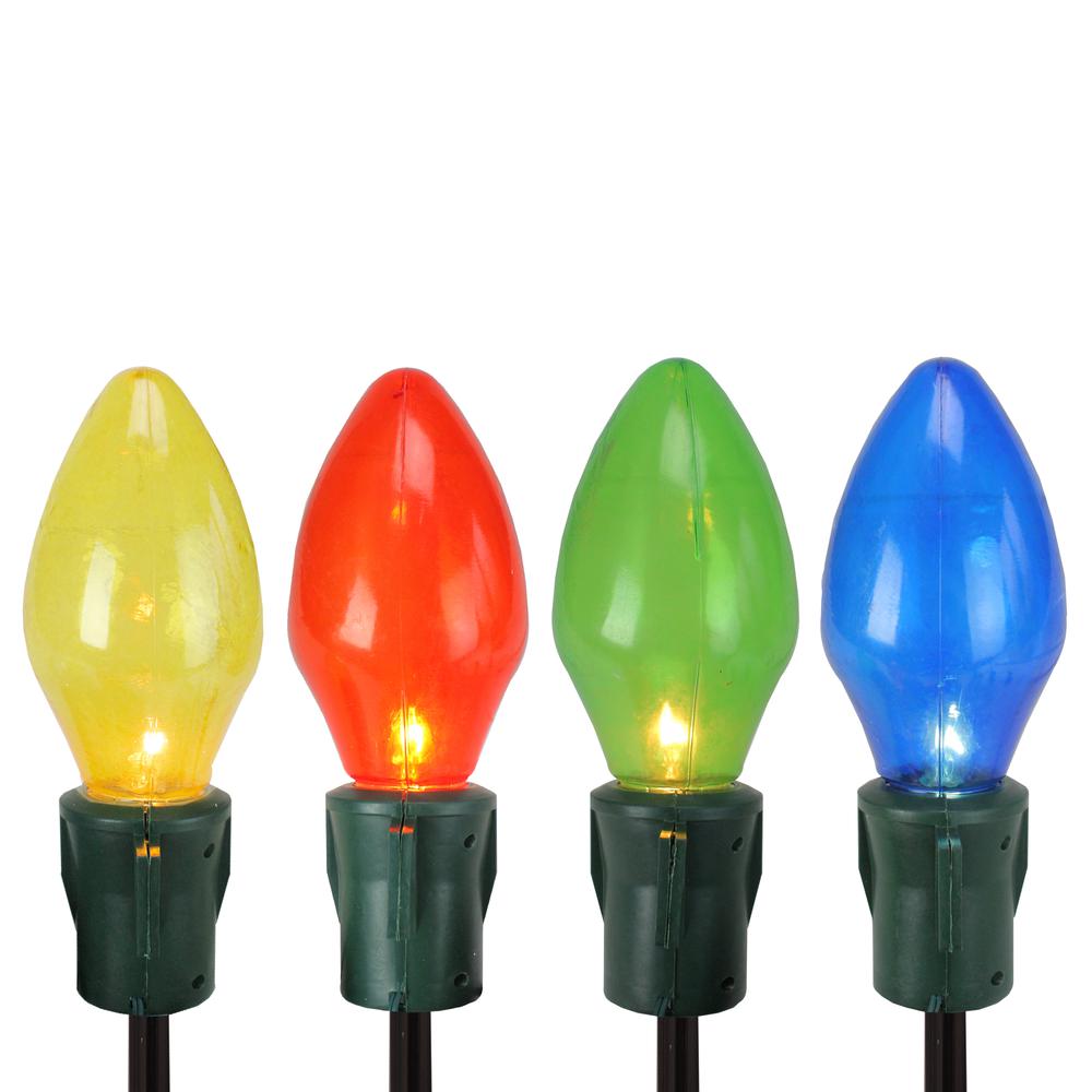 Set of 4 Lighted Multi-Color Jumbo C7 Bulb Christmas Pathway Marker Lawn Stakes. Picture 1