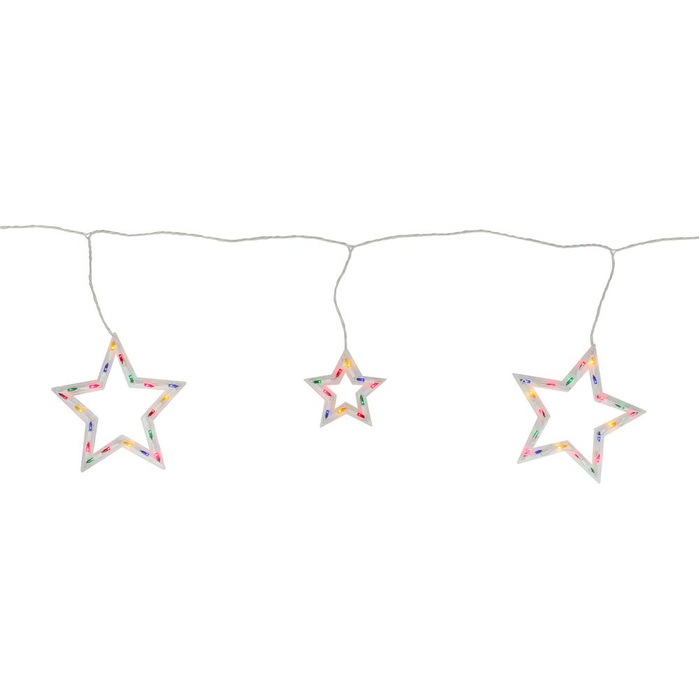 100-Count Multi-Color Star Shaped Mini Icicle Christmas Lights  7ft White Wire. Picture 1