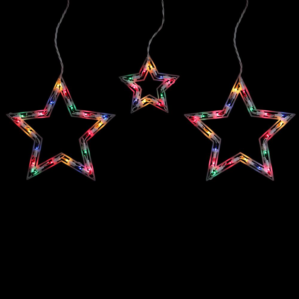 100-Count Multi-Color Star Shaped Mini Icicle Christmas Lights  7ft White Wire. Picture 2