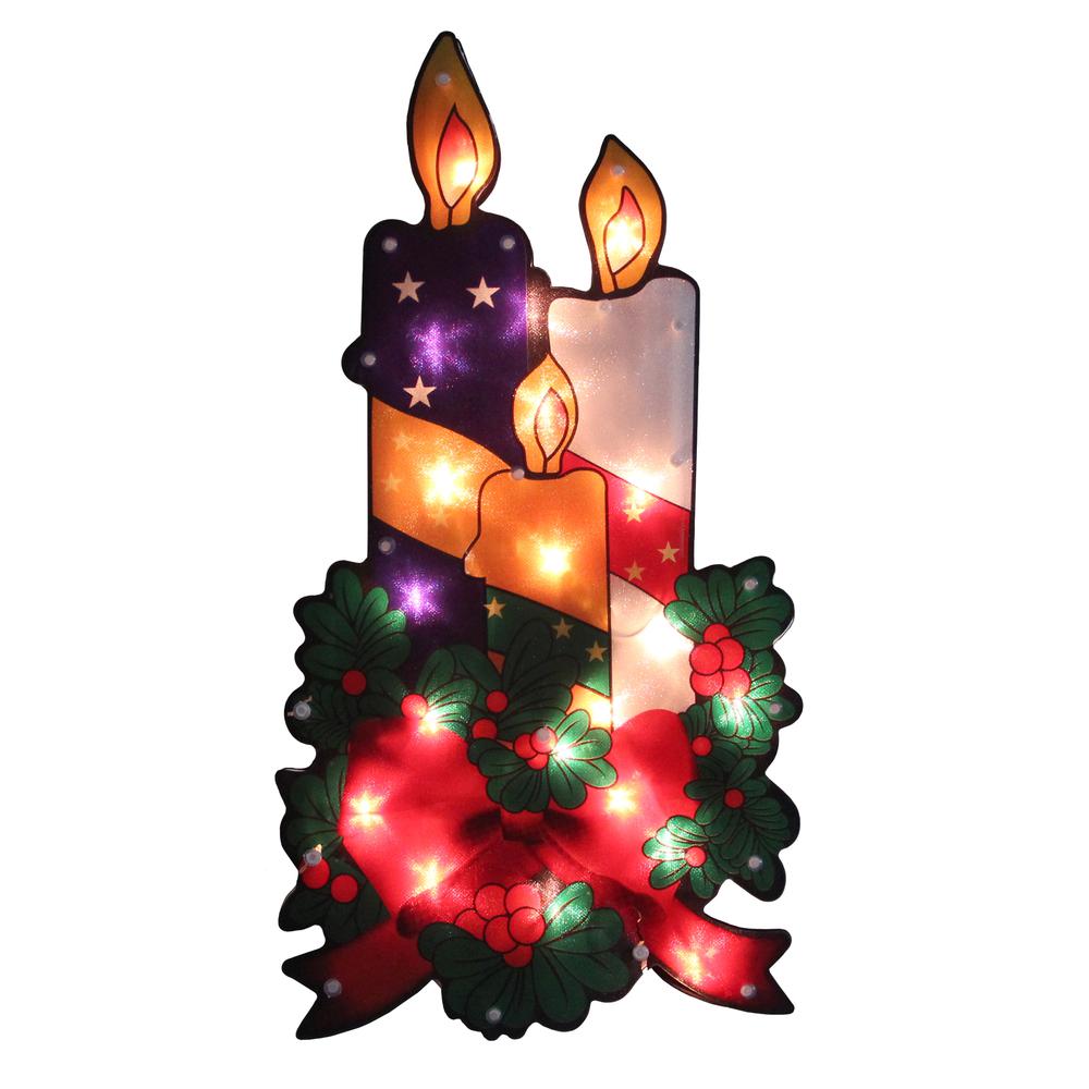 17.5" Lighted Holly and Berry with Candles and Bow Christmas Window Silhouette. Picture 1