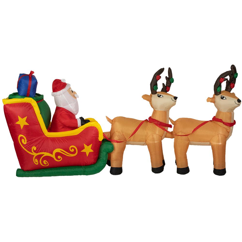 8' Inflatable Santa's Sleigh and Reindeer Outdoor Christmas Decoration. Picture 1