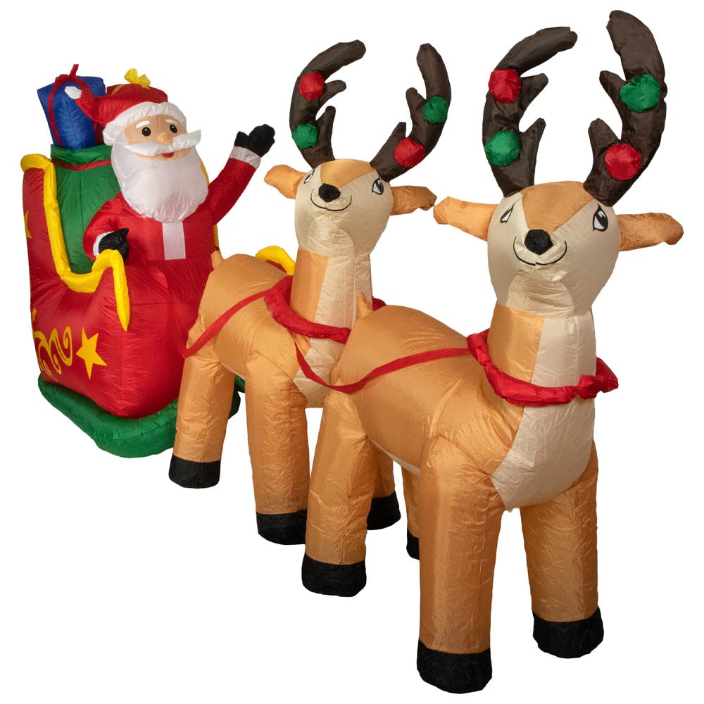8' Inflatable Santa's Sleigh and Reindeer Outdoor Christmas Decoration. Picture 2