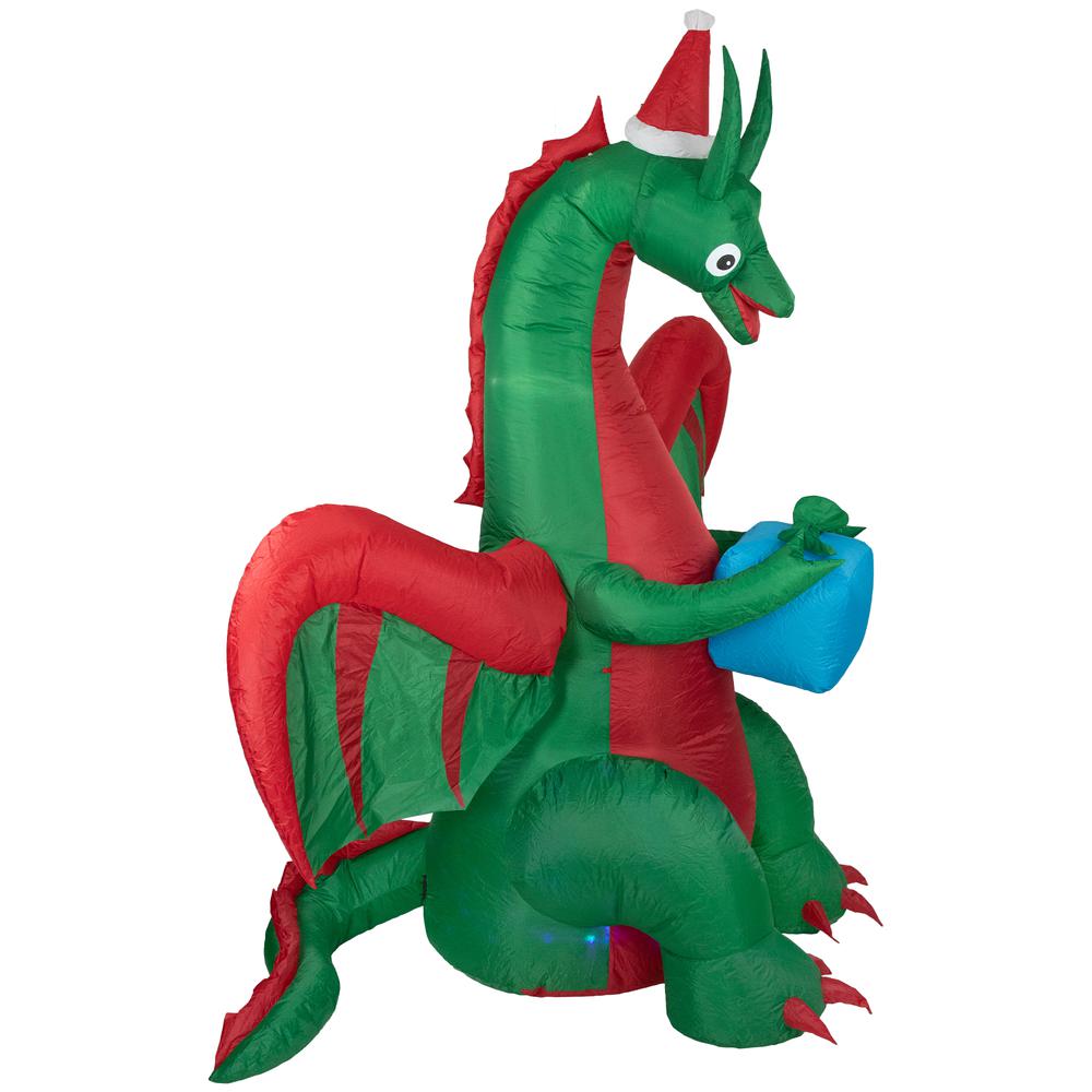 6' Inflatable LED Lighted Dragon with Gift Outdoor Christmas Decoration. Picture 3