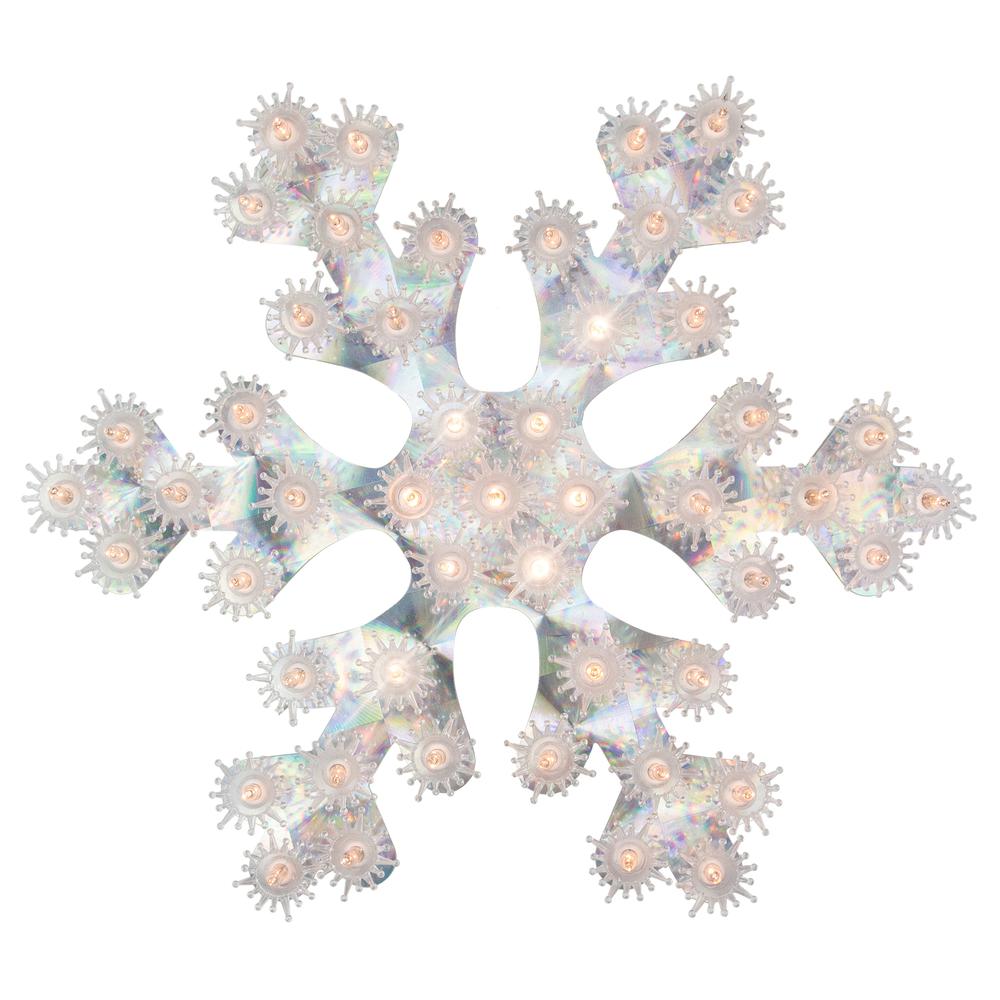 12" Lighted Holographic Snowflake Christmas Window Decoration. Picture 1