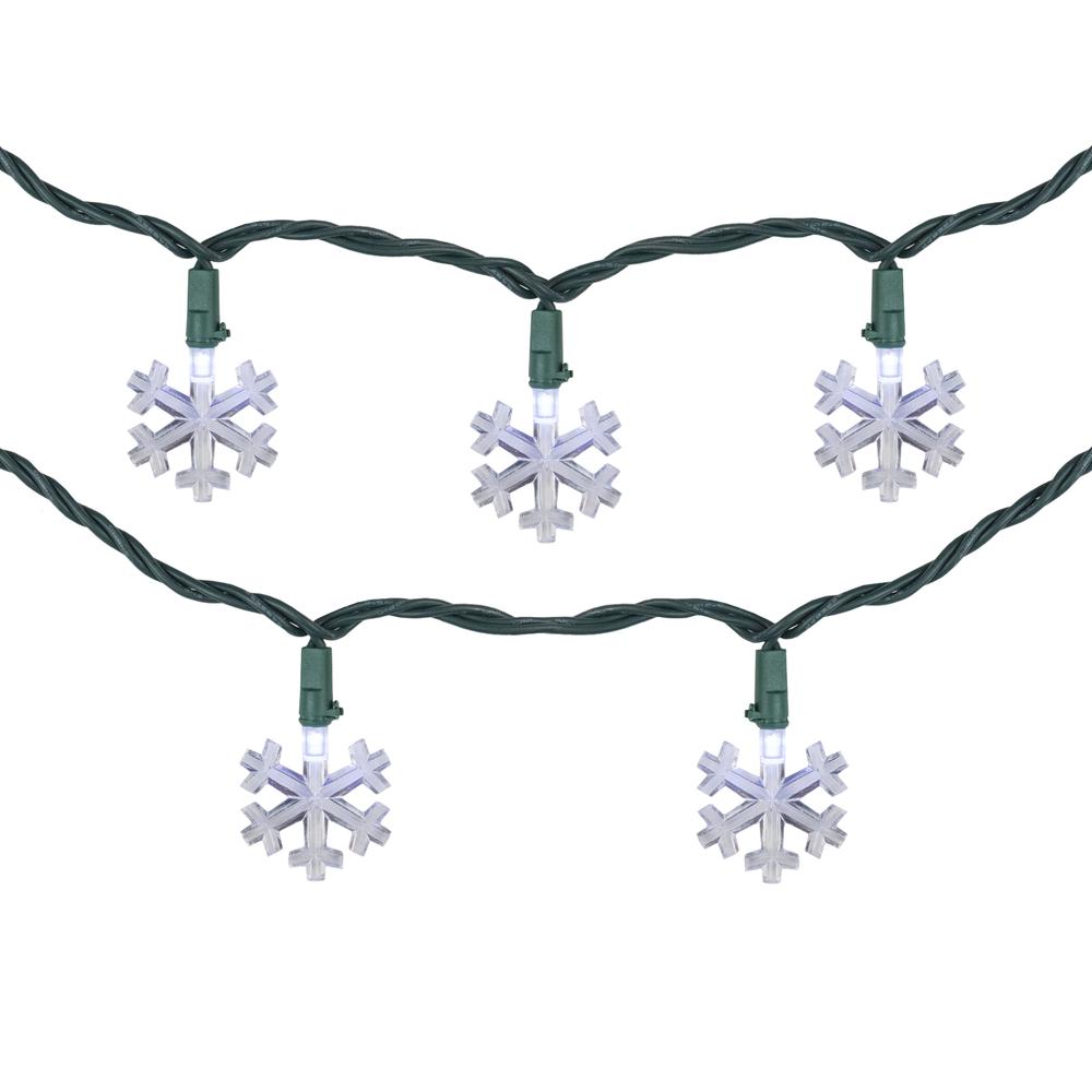 20-Count Pure White LED Snowflake Christmas Light Set  4.5ft Green Wire. Picture 3