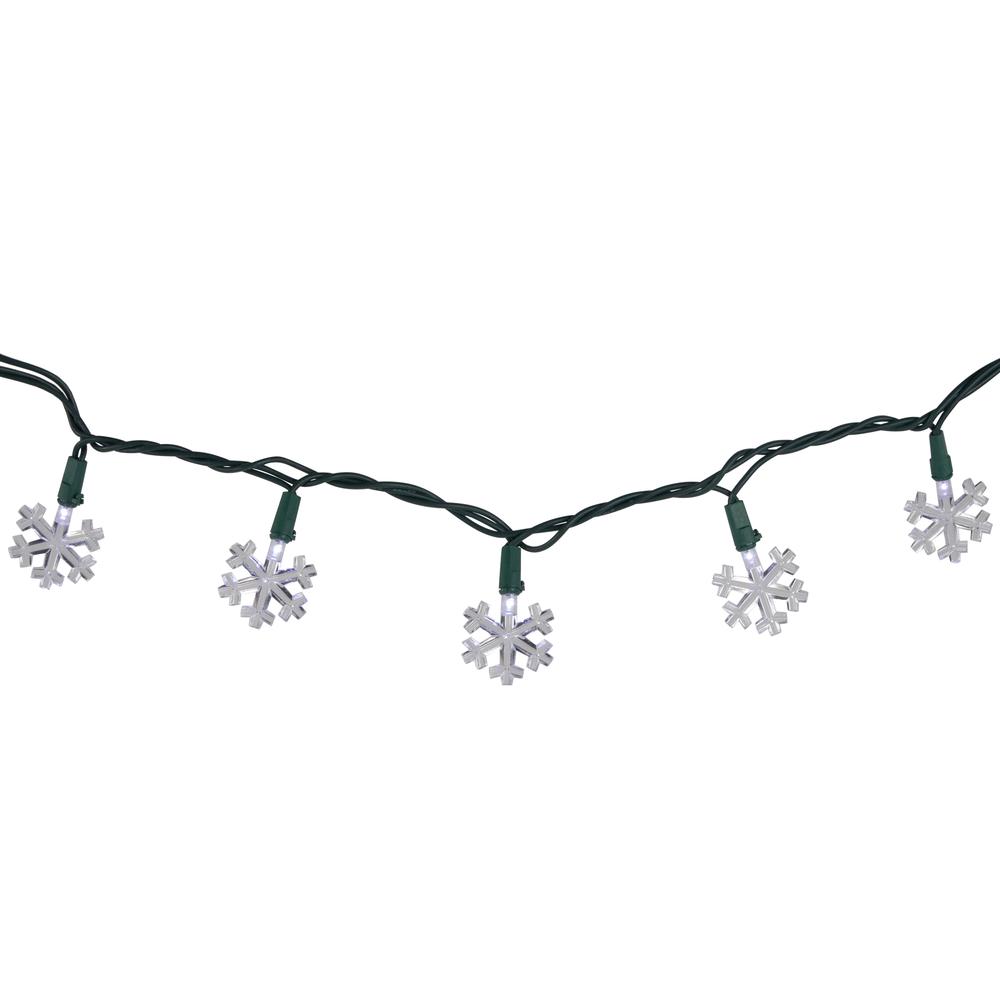 20-Count Pure White LED Snowflake Christmas Light Set  4.5ft Green Wire. Picture 4