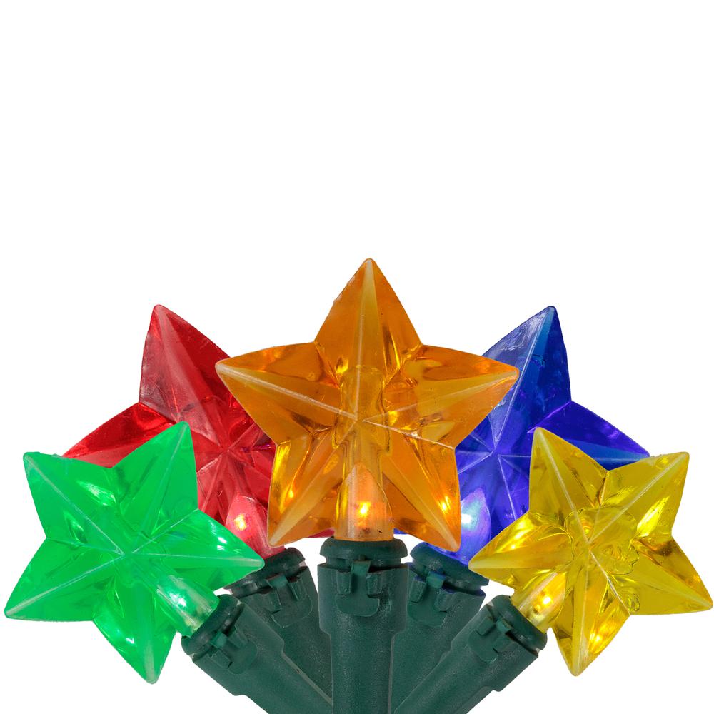 20-Count Multi-Colored Star Shaped LED Christmas Light Set- 4.5ft  Green Wire. Picture 1