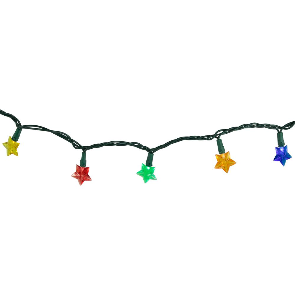 20-Count Multi-Colored Star Shaped LED Christmas Light Set- 4.5ft  Green Wire. Picture 3