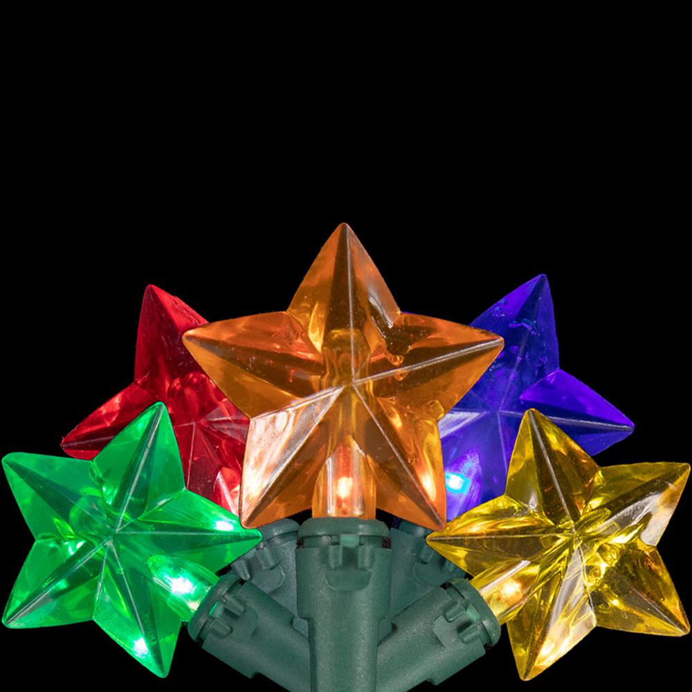 20-Count Multi-Colored Star Shaped LED Christmas Light Set- 4.5ft  Green Wire. Picture 2