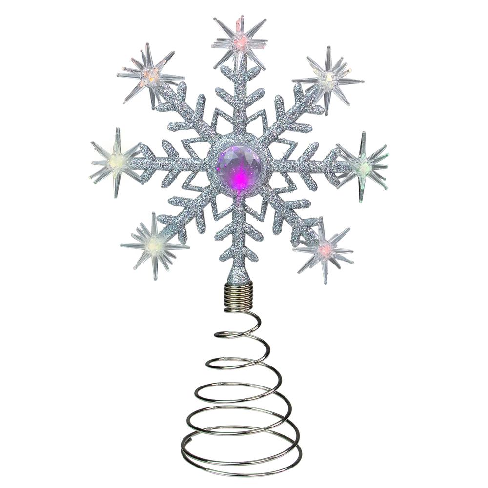 11" LED Lighted Coloring Changing Twinkling Snowflake Christmas Tree Topper. Picture 1