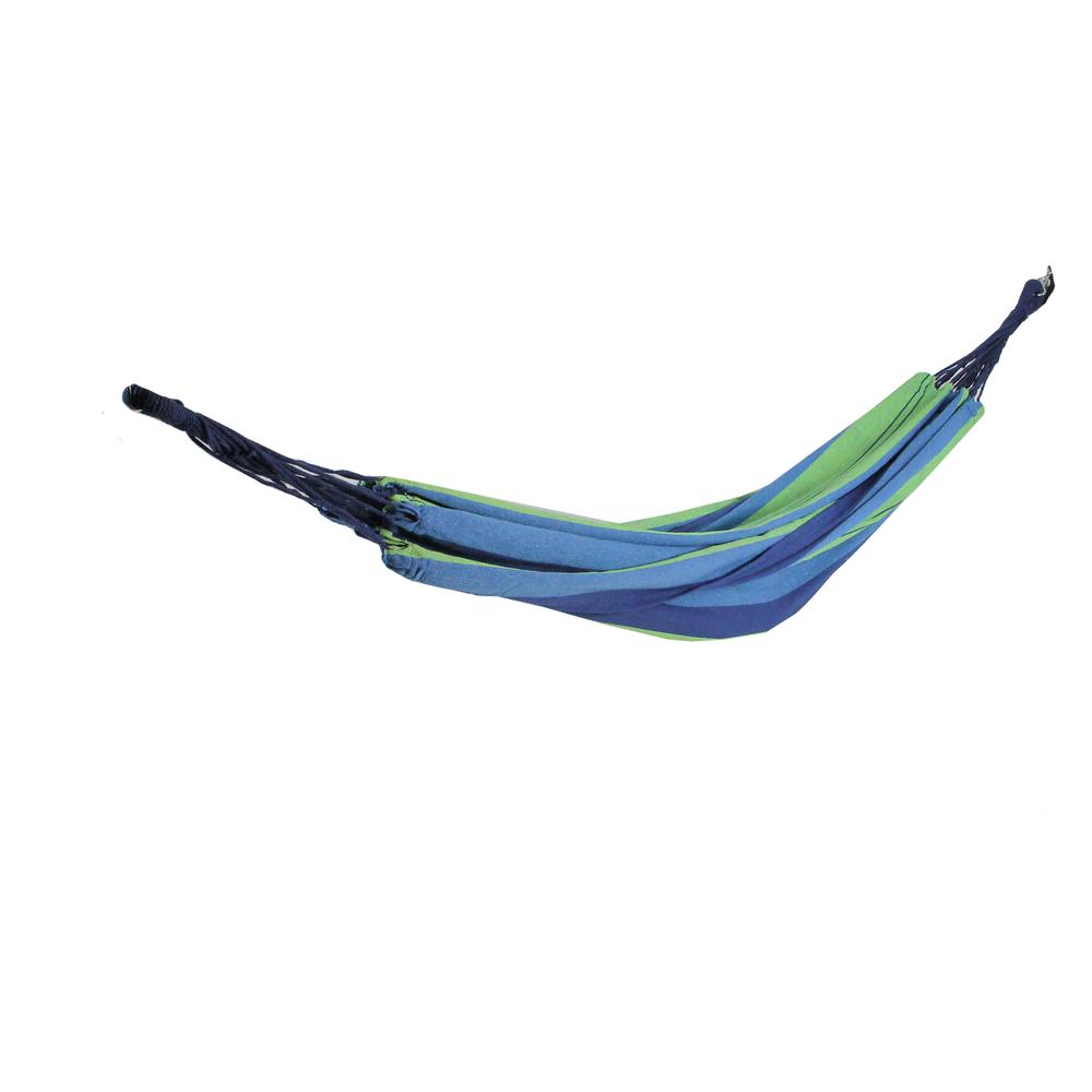 78" x 59" Blue and Green Striped Woven Double Brazilian Hammock. Picture 2