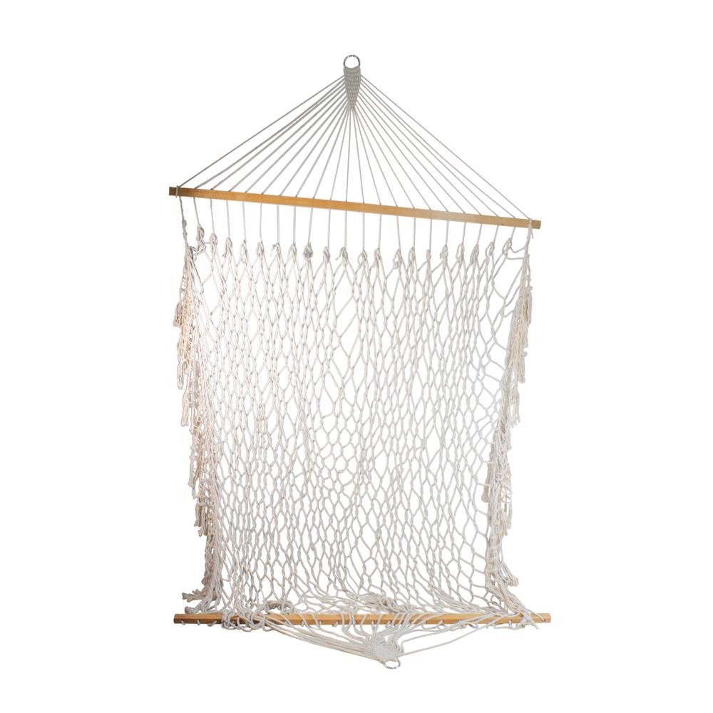 74" White Lattice Macrame Rope Hammock with Wooden Bars. Picture 2