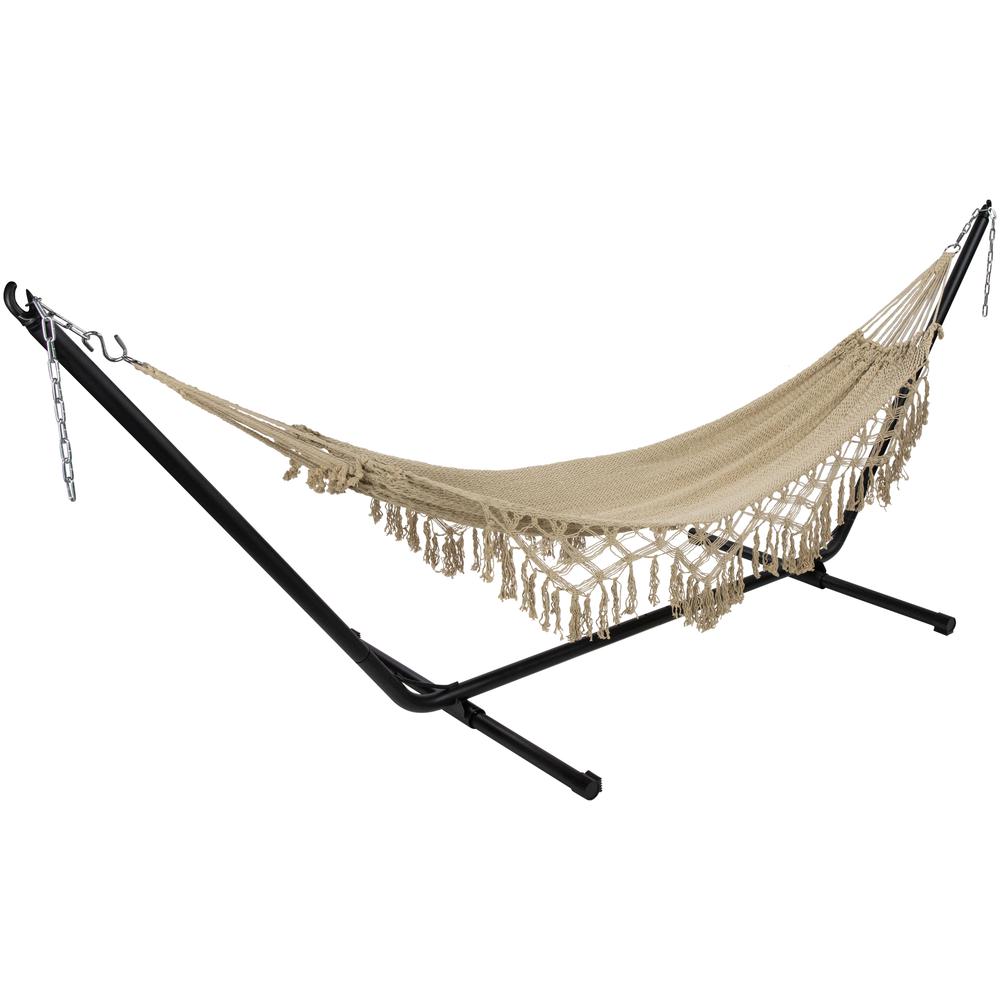 78" x 31" Brown Macrame Hammock with Patterned Tassels. Picture 3